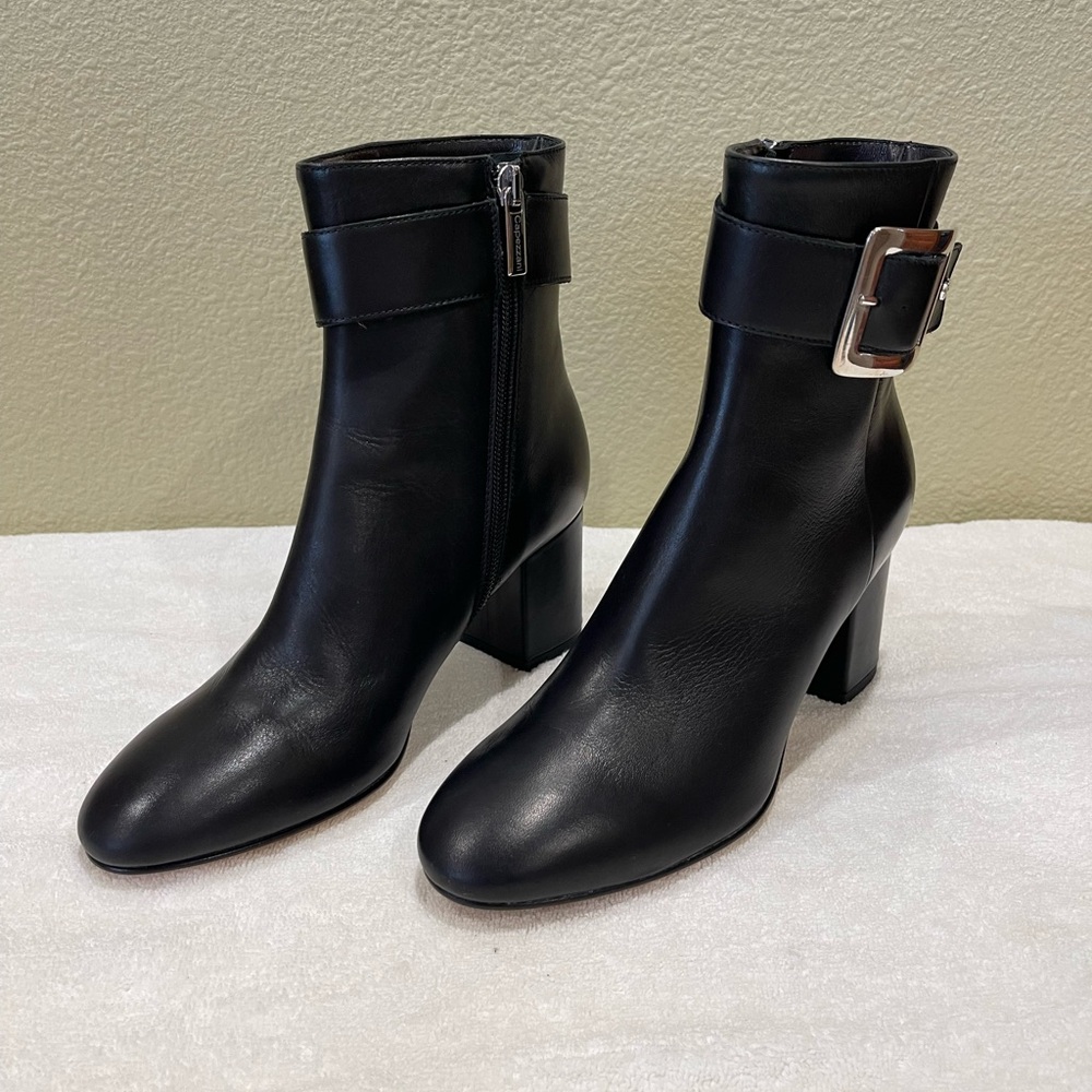 Capezzani Black Leather Ankle Boots with Buckle Strap